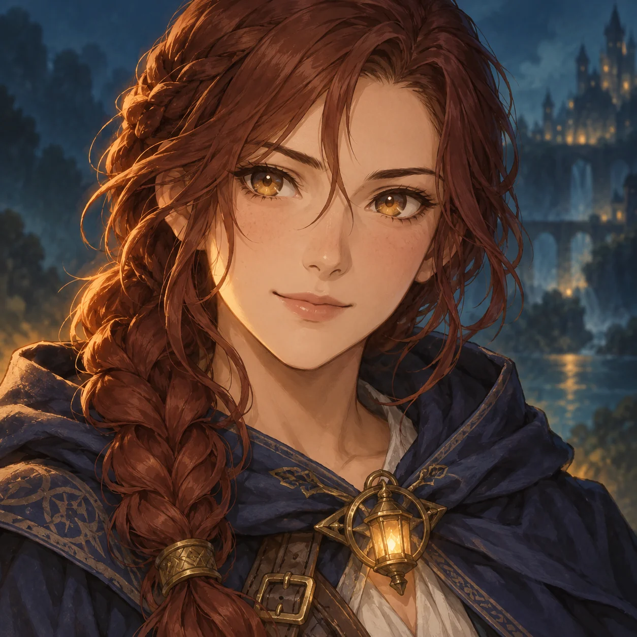 Painted portrait of Mira Vell, who asks the Waykeeper to protect her friend’s light